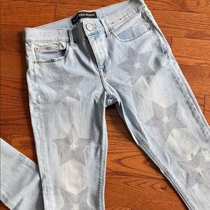 Express Light Blue Skinny Jeans with Star Stitched Detailing